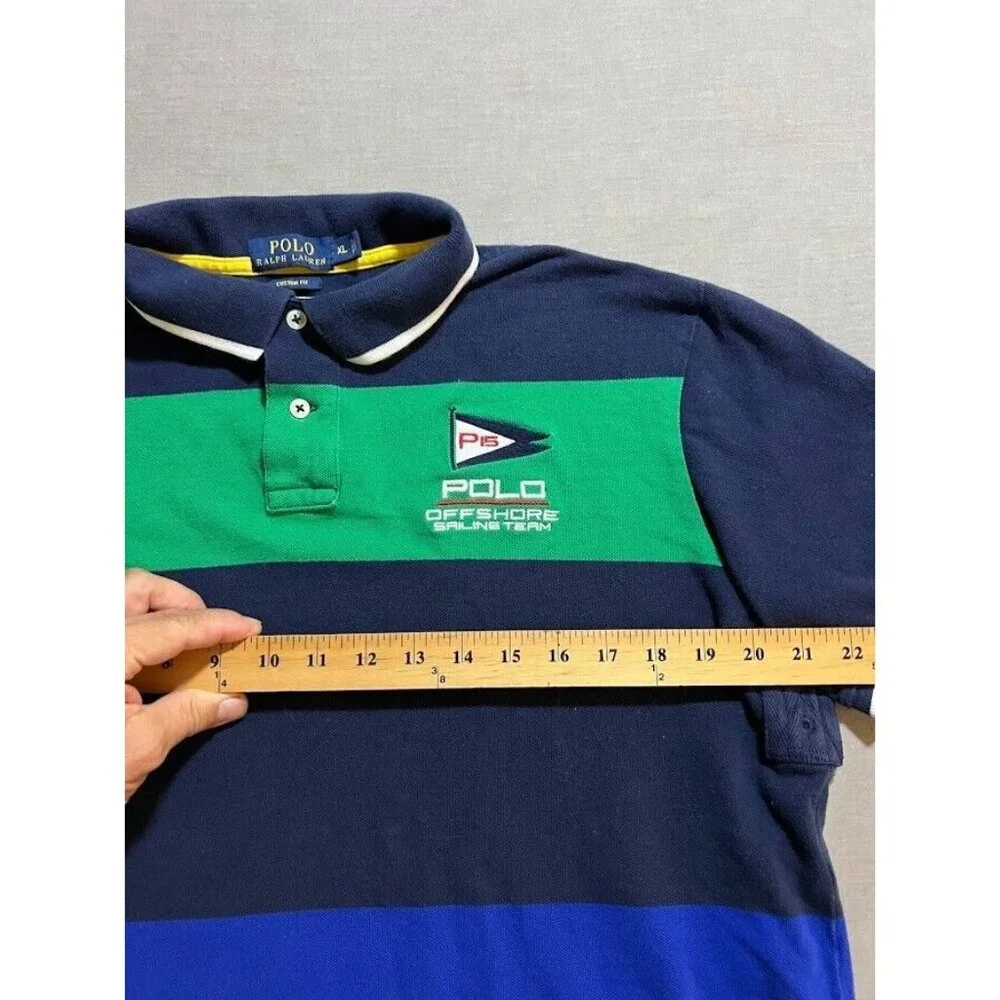 Ralph Lauren Polo Shirt Adult Extra Large Blue Yellow Striped Button Golfer Mens